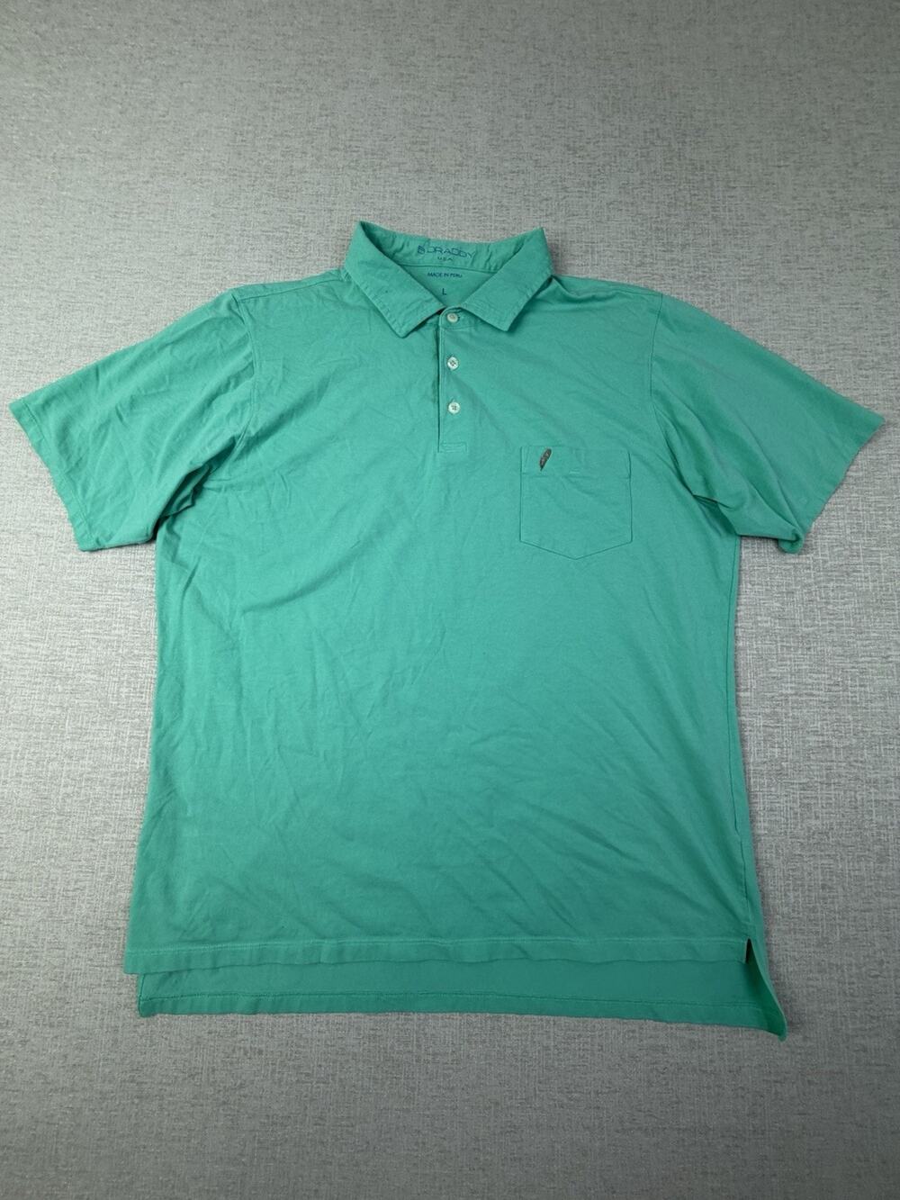 B. Draddy Men’s Large Golf Polo Shirt Green Pima Cotton Stretch Pocket